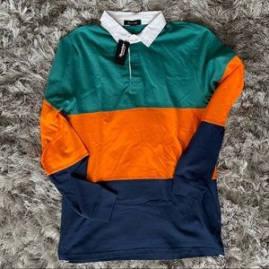 Blue notes Men colour block long sleeves, collar, button neckline. Size L. NWT.